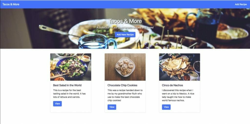 Mockup of a recipe webapp