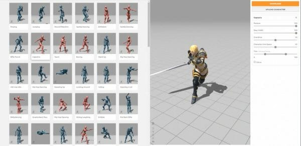 Screenshot of Mixamo
