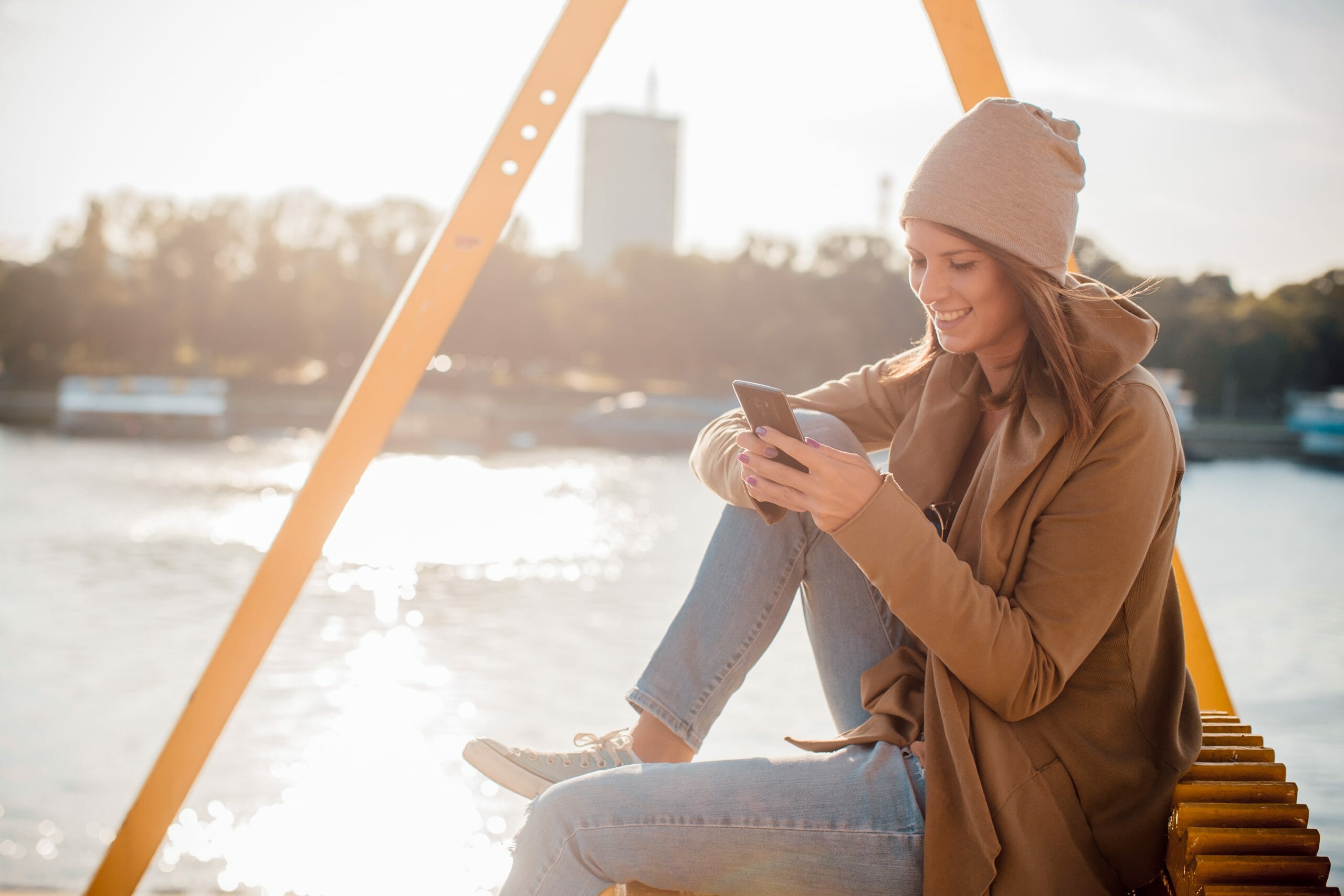 Woman looking at a smartphone