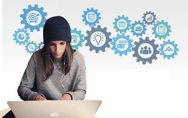 Woman working on a laptop