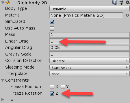 Player Rigidbody 2D component within Unity.