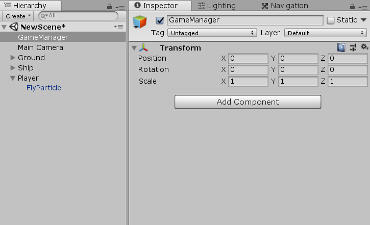 GameManger object added to Unity