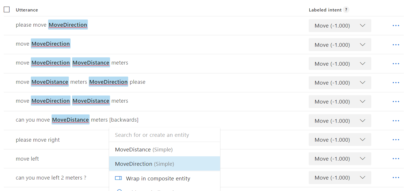 Move direction setup for voice controlled app