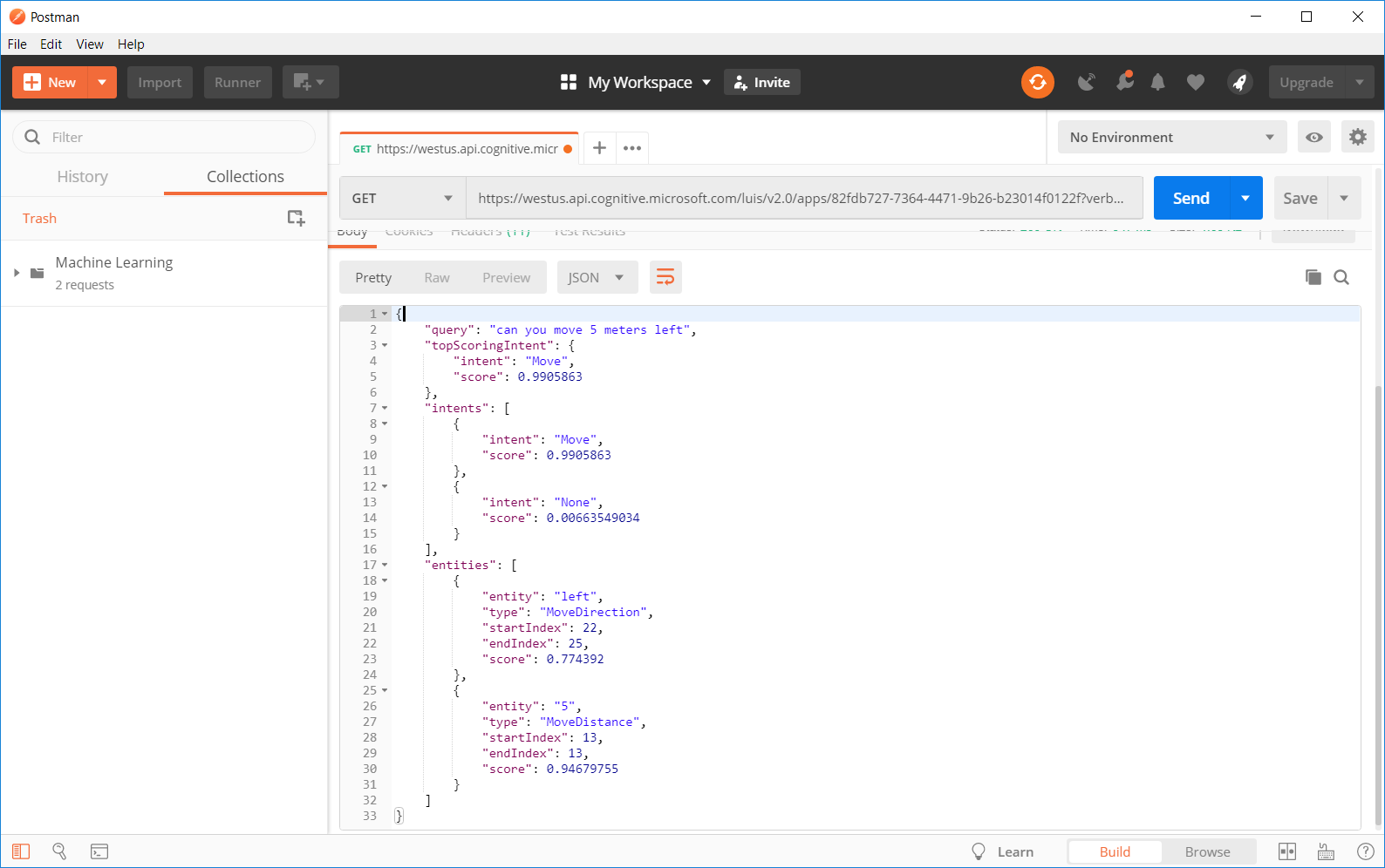 Postman with JSON response shown