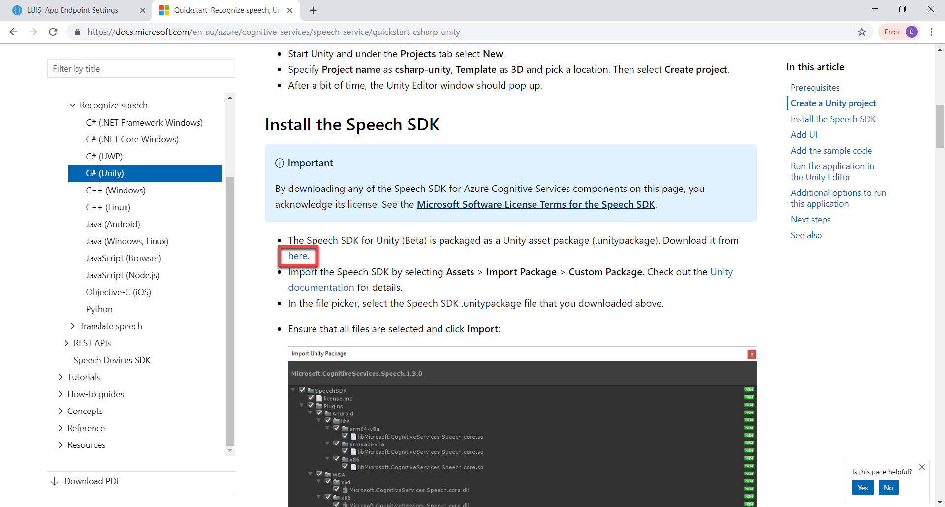 Speech SDK installation instructions