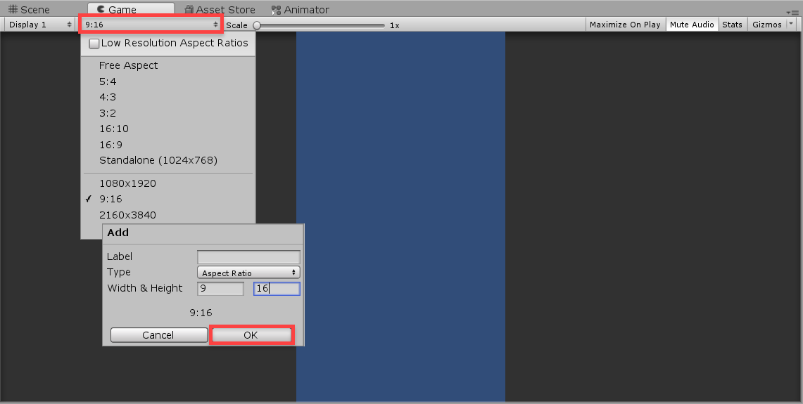 Unity Game screen aspect ratio options