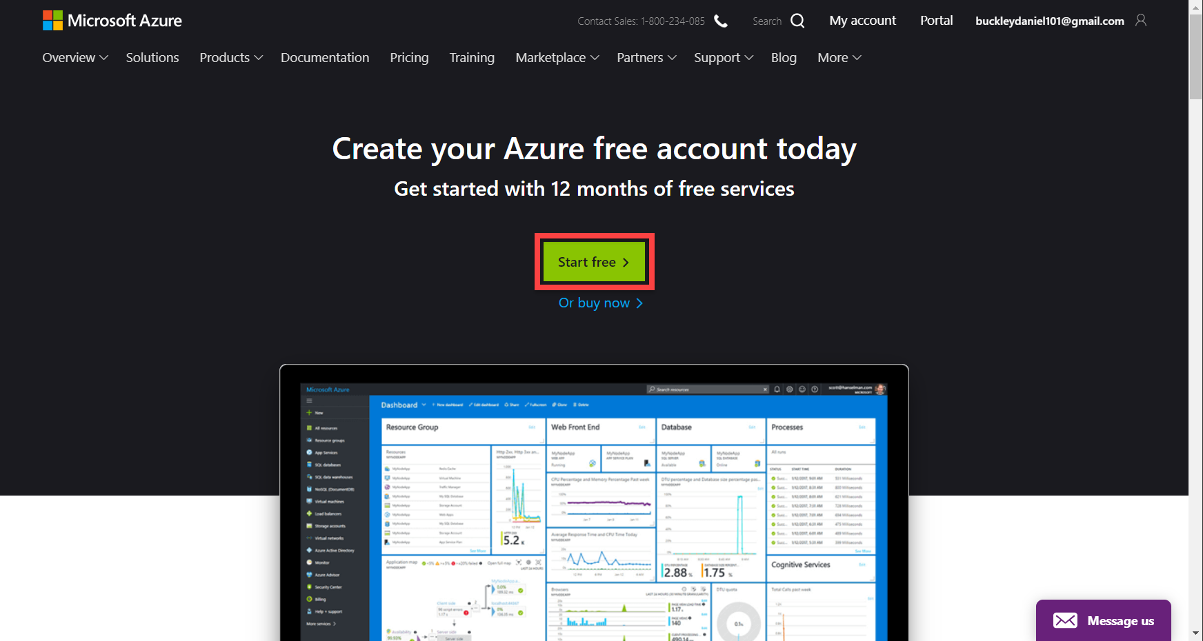 Microsoft Azure homepage