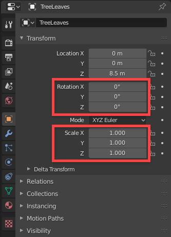 Setting the model's rotation and scale.