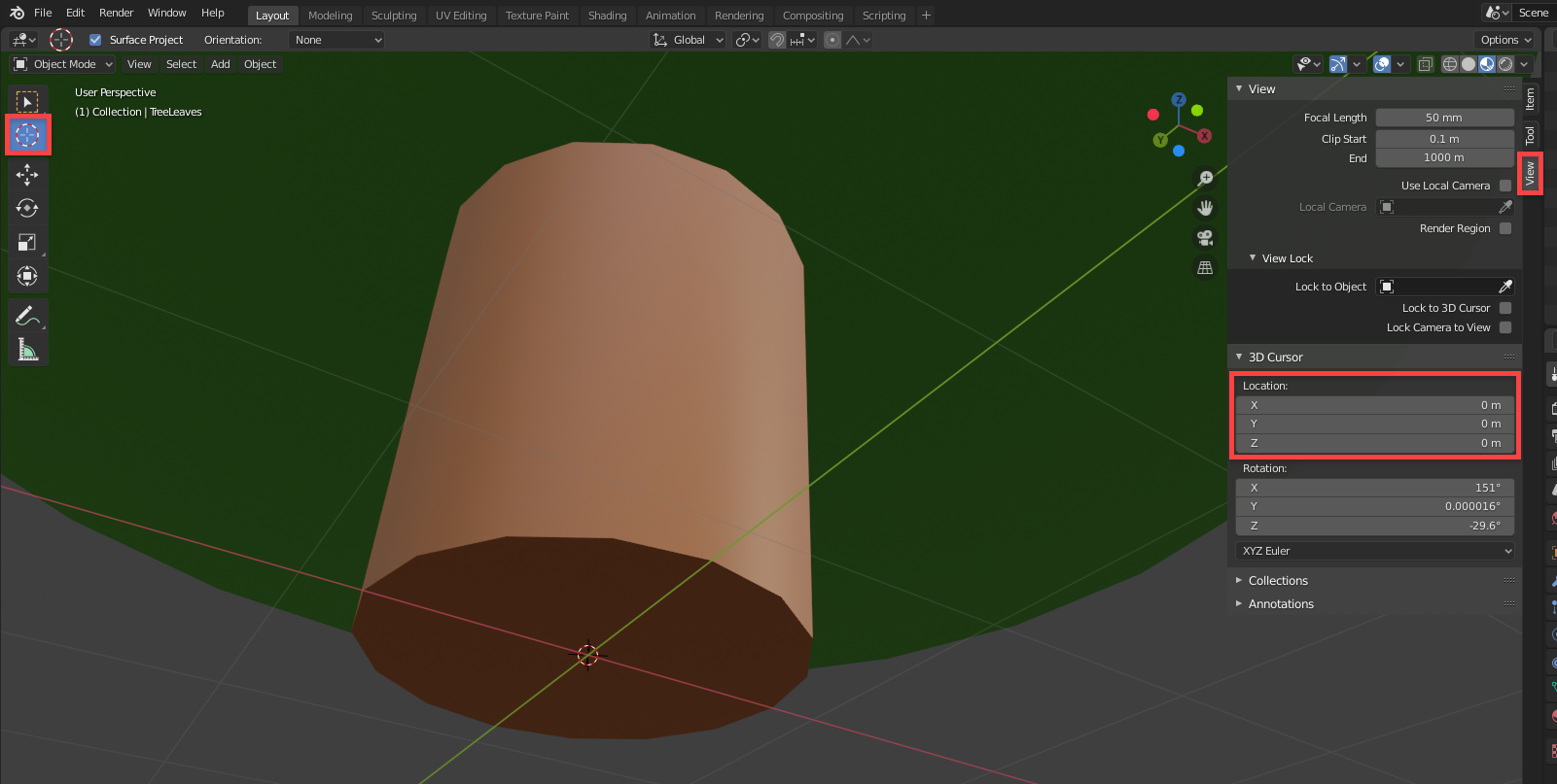 Assigning the origin of the model to the middle-bottom.