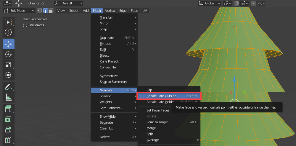 Recalculating the model's normals so they all face outwards properly.