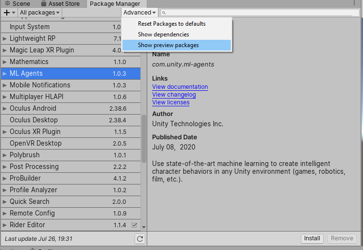 Importing the ML Agents package