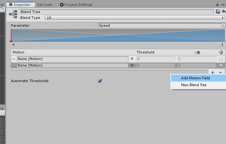 Adding motion fields on this blend tree.