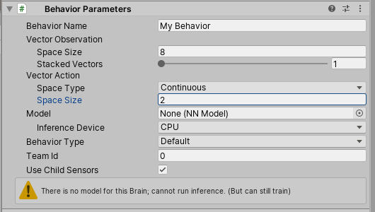 Correct number of actions in ML Agents