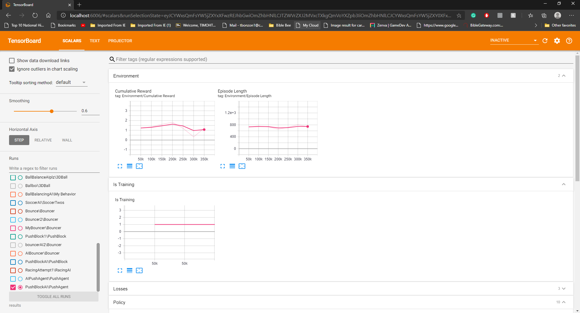 A view of the training process through Tensorboard