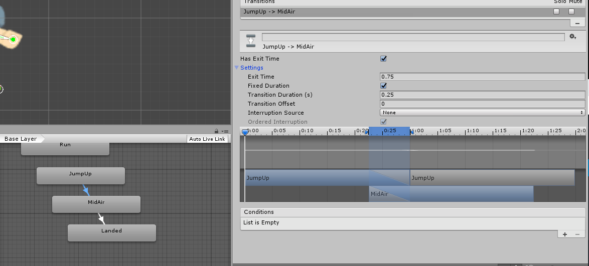 A view of the settings on a transition