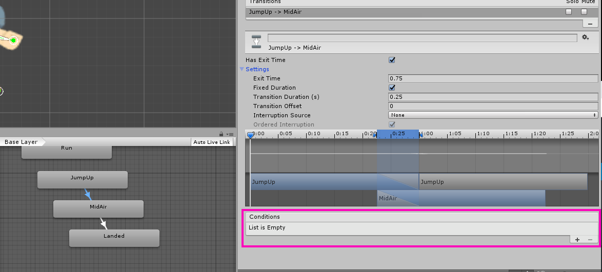 Highlighting the Conditions box on the transition