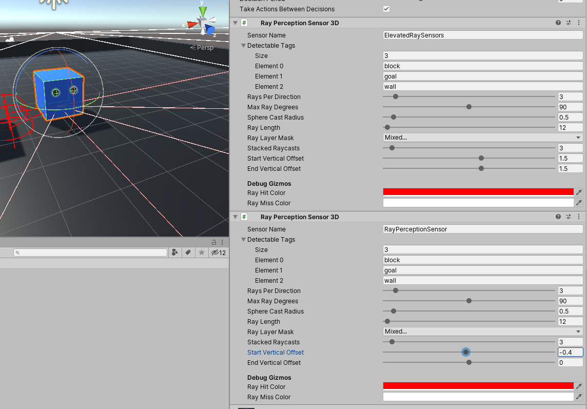 Two Ray Perception Components offset from each other