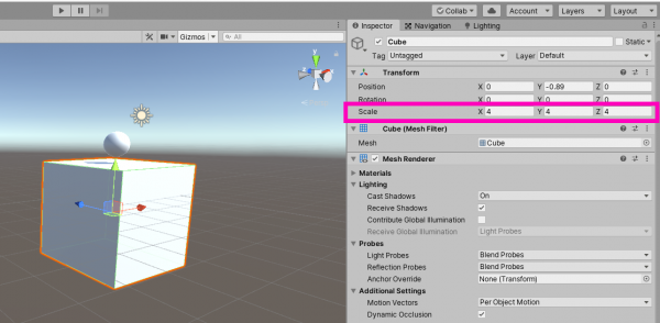 Scale of the cube in Untiy