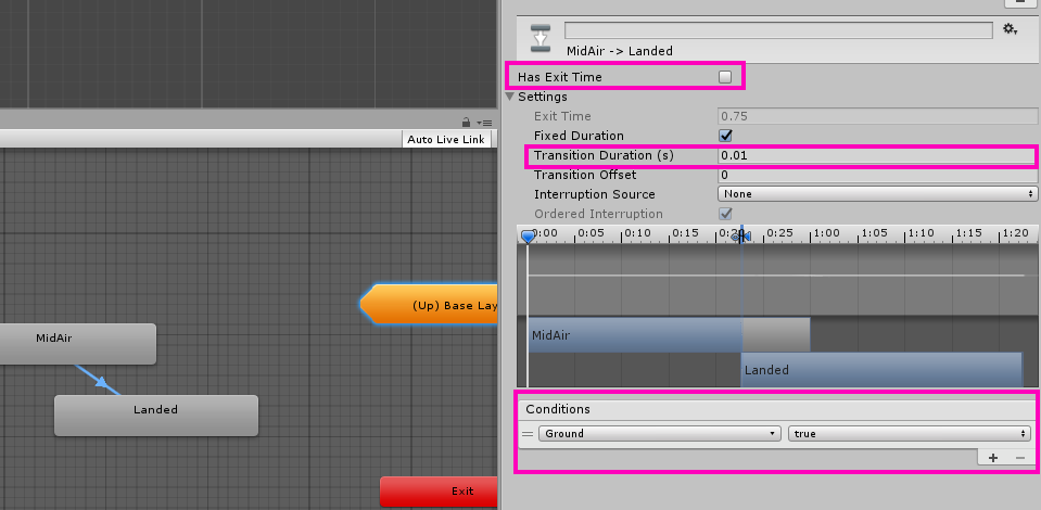 Highlighting the settings on the MidAir -> Landed transition