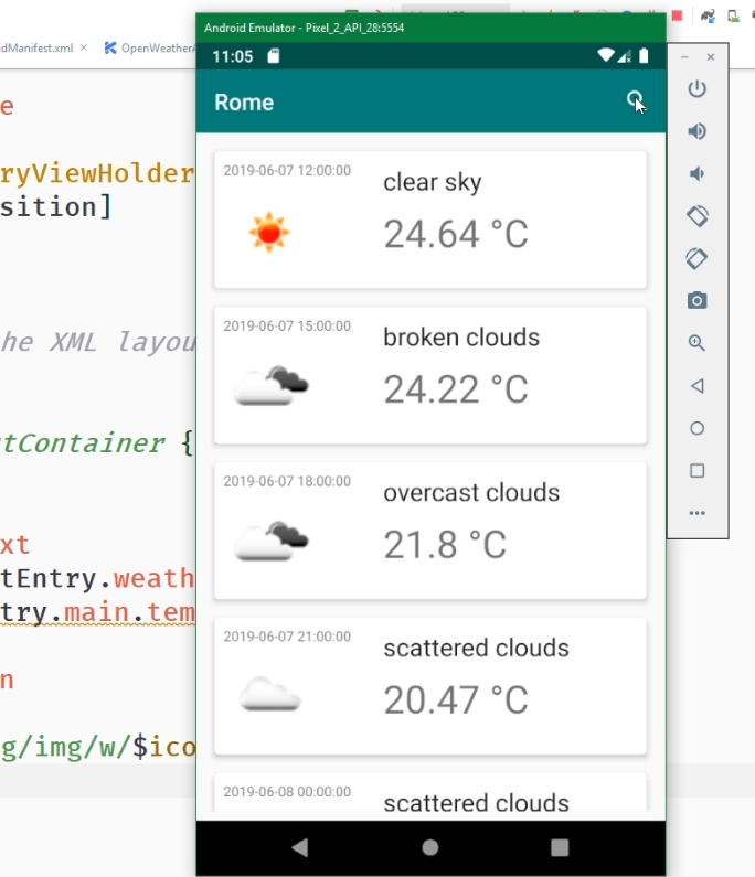 Weather mobile app for Android