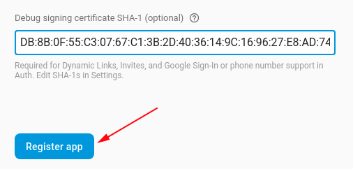 Debug signing certificate for Firebase registration