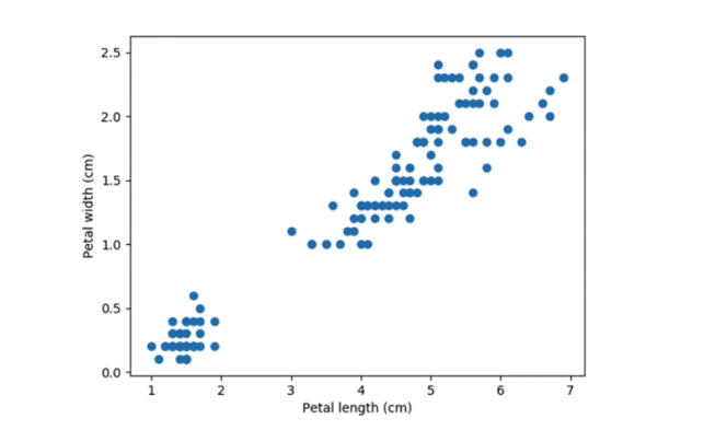 Flower petal length and width graph