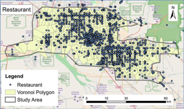 Spatial analysis with restaurant data clustered