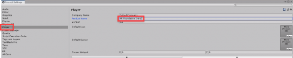 Unity project settings with Player selected
