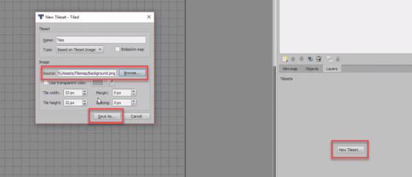 Tiled New Tileset creation window