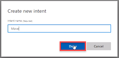 Create new intent window