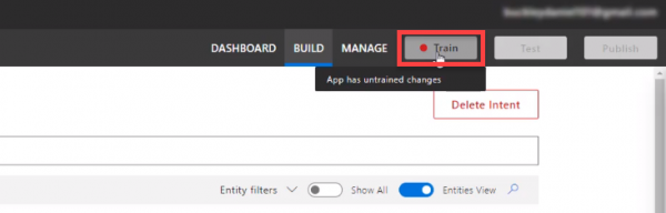 Microsoft Azure LUIS Train button