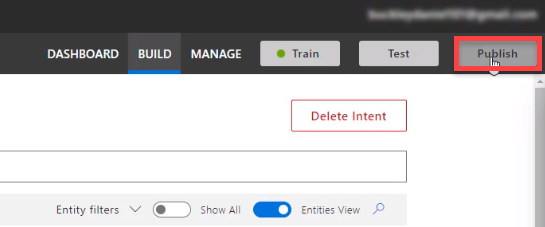 Microsoft Azure LUIS Publish button