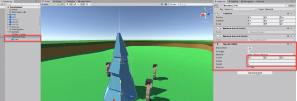 Unity tree object with collider component added