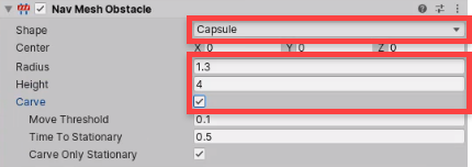 Unity Nav Mesh Obstacle component