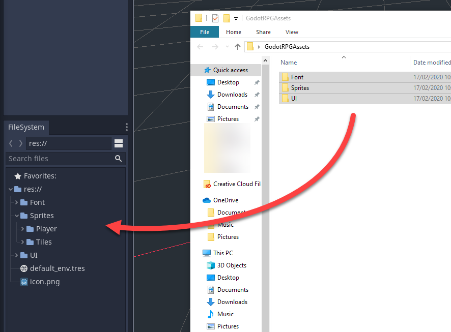 Godot RPG Assets added to Godot FileSystem