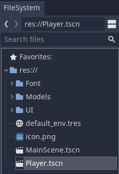 Player.tscn in Godot FileSystem