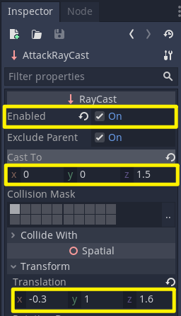 Inspector for RayCast node