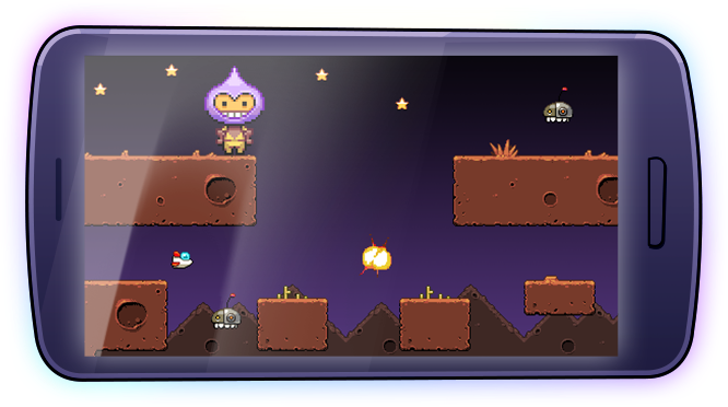 Promotional infographic for Phaser made platformer