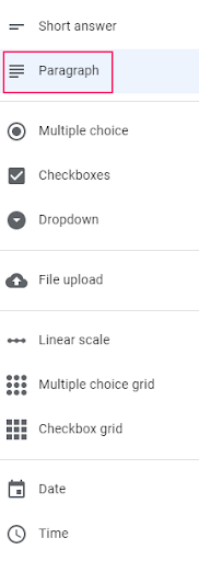 Paragraph answer option for Google Forms