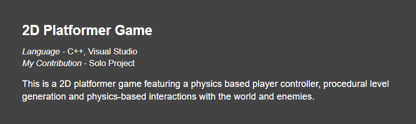 coding 2d platformer game portfolio