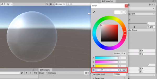 Unity material made transparent