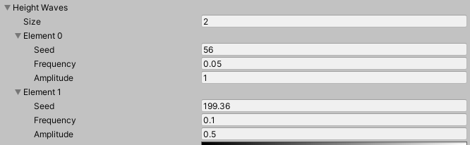 Settings for height waves for procedurally generated maps in Unity