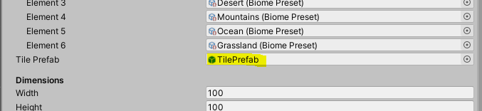 TilePrefab added to Unity Inspector