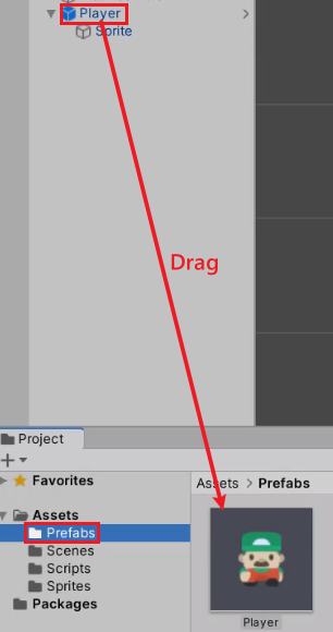 Player dragged to Unity Prefabs folder