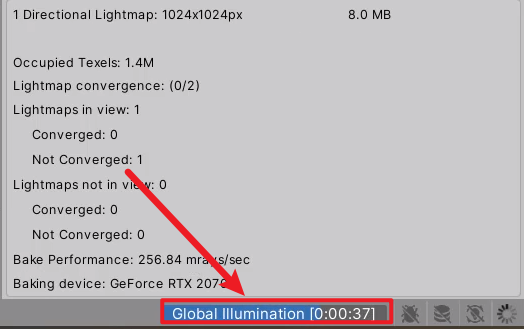 Progress bar showing light baking progress in Unity