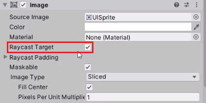 Raycast Target checked for Image in Unity