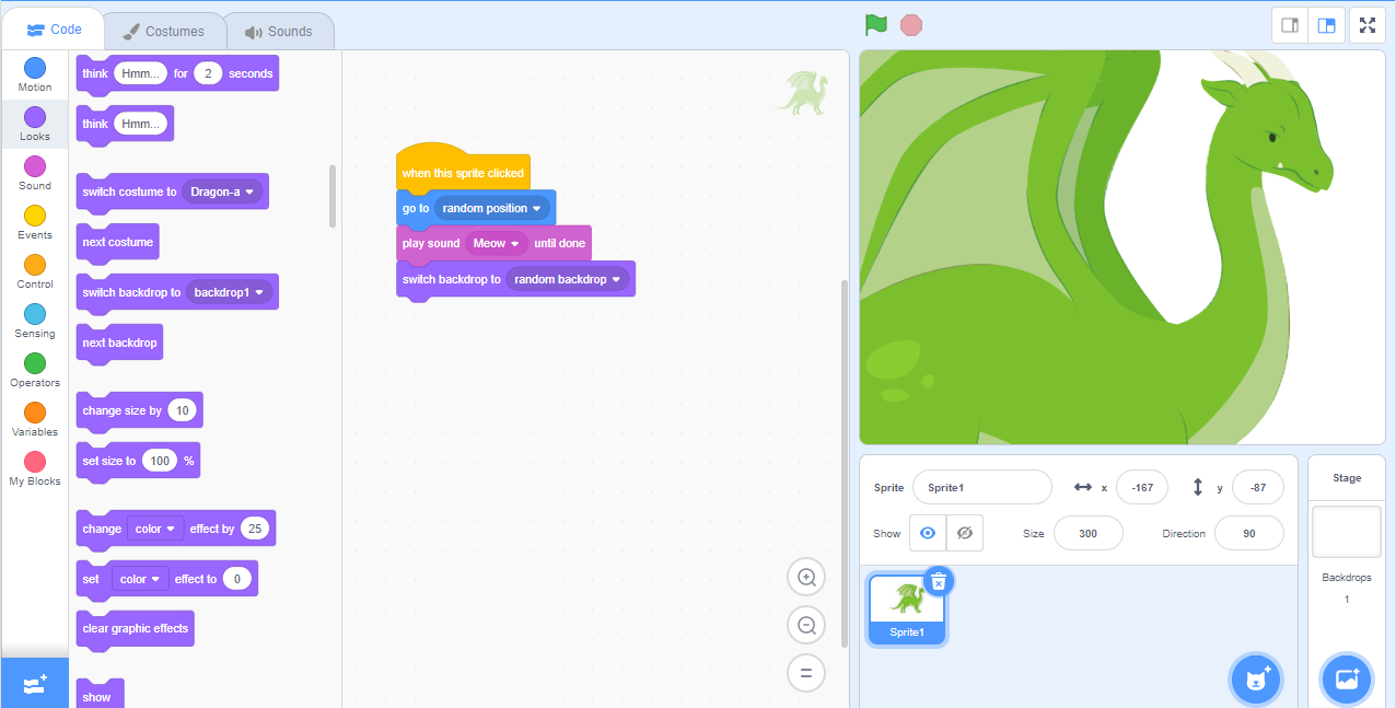 Screenshot of Scratch program