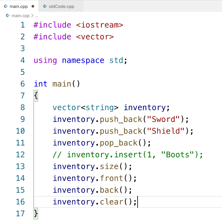 C++ code demonstration for an inventory