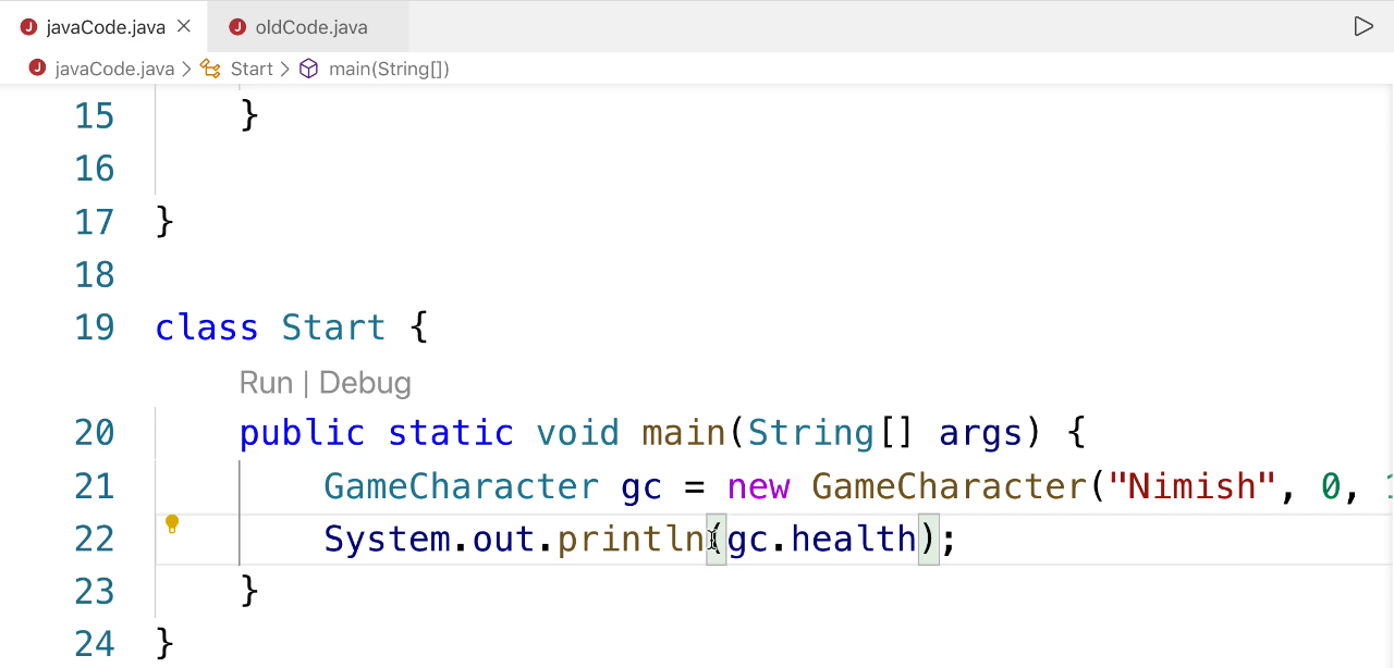 Coding demonstration for the Java language