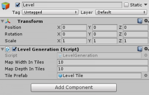 Level object with Level Generation script attached